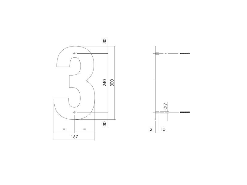 Intersteel Huisnummer 3 XL hoogte 300mm RVS