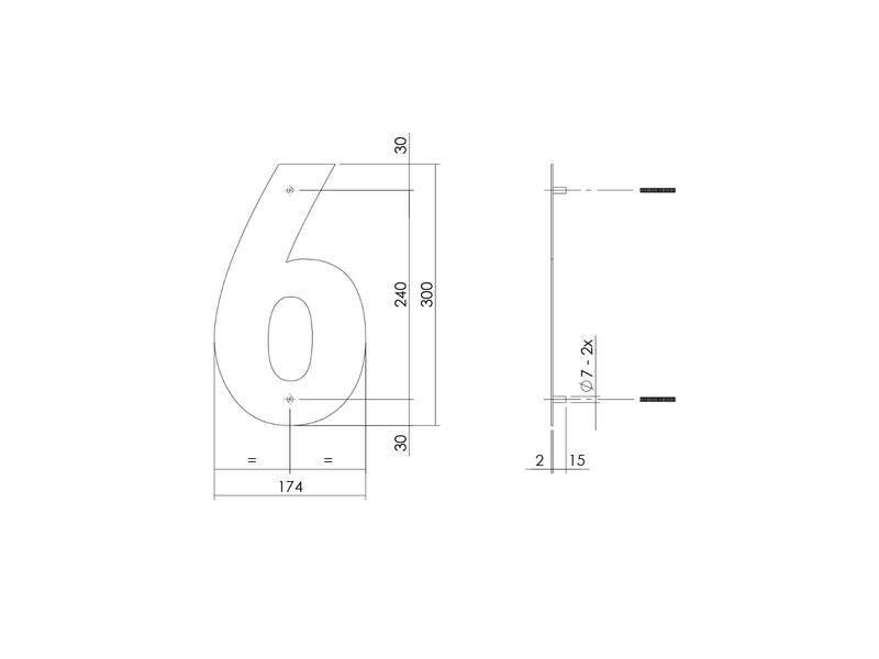 Intersteel Huisnummer 6 XL hoogte 300mm RVS