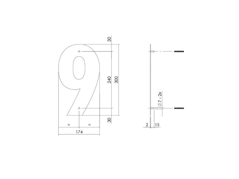 Intersteel Huisnummer 9 XL hoogte 300mm RVS