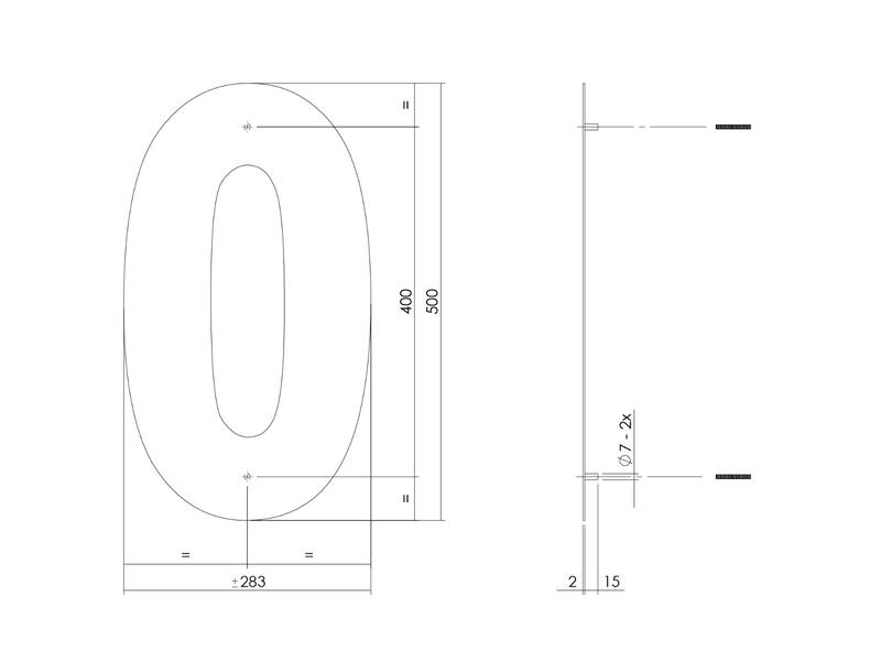 Intersteel Huisnummer 0 XXL hoogte 500mm RVS