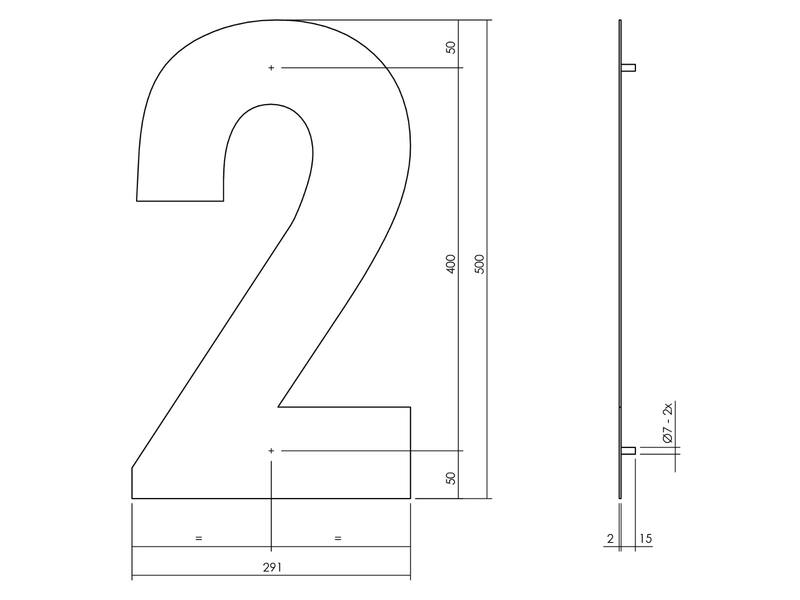 Intersteel Huisnummer 2 XXL hoogte 500mm RVS