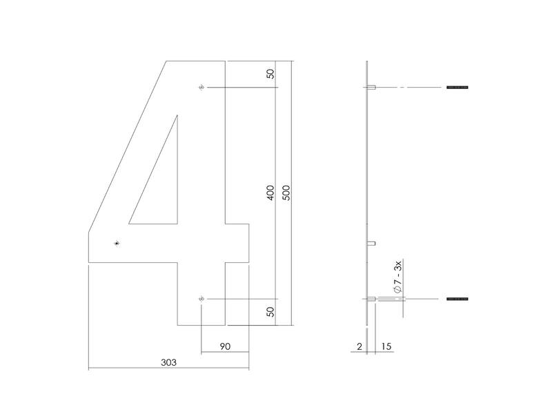 Intersteel Huisnummer 4 XXL hoogte 500mm RVS