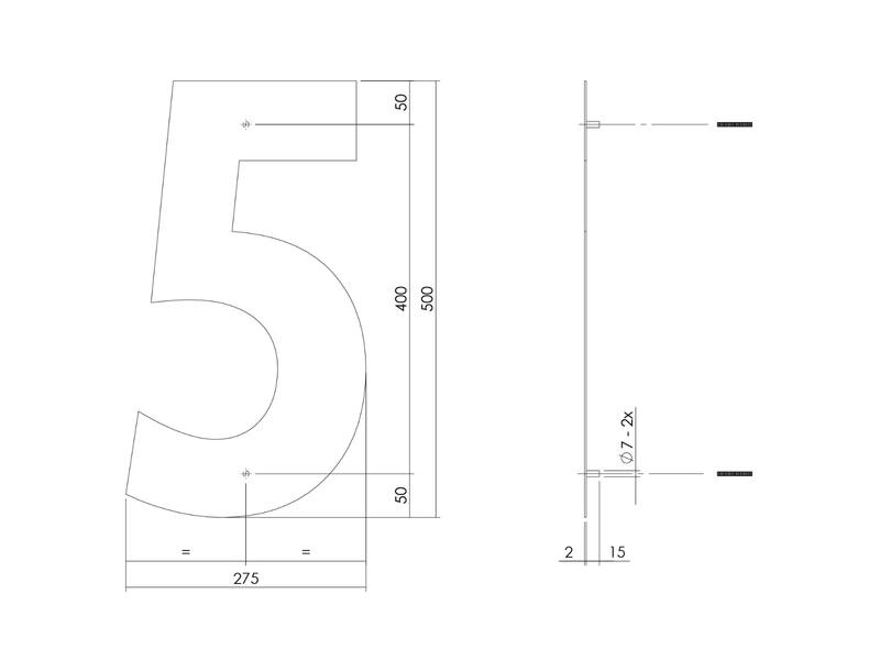 Intersteel Huisnummer 5 XXL hoogte 500mm RVS