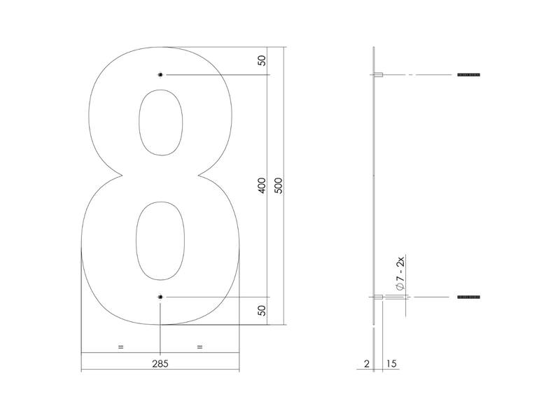 Intersteel Huisnummer 8 XXL hoogte 500mm RVS