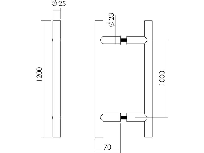 Intersteel Deurgrepen T-vorm rond 25 mm - 1200 mm rvs geborsteld