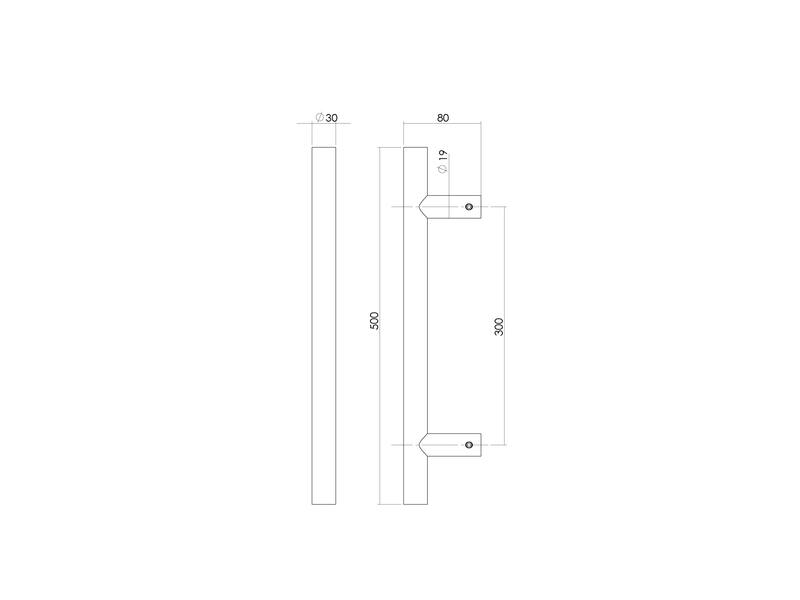 Intersteel Deurgrepen per paar T-vorm 500x80x30 HoH 300 rvs