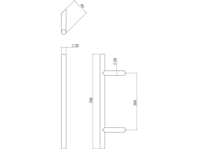 Intersteel Deurgreep T-schuin rond 25 mm - 700 mm rvs geborsteld