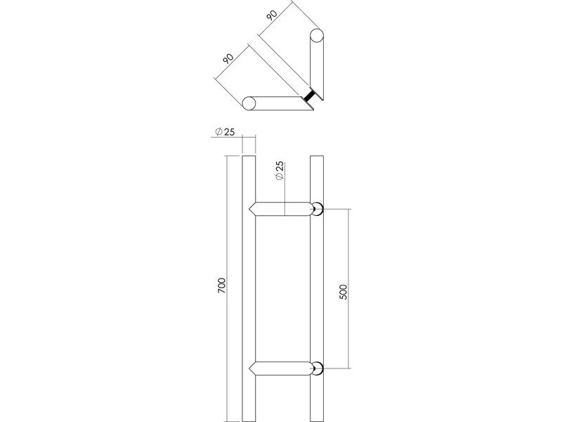 Intersteel Deurgrepen per paar T-schuin 700x85x25 HoH 500 rvs