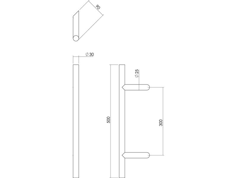 Intersteel Deurgreep T-schuin rond 30 mm - 500 mm rvs geborsteld