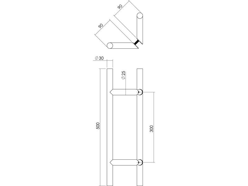 Intersteel Deurgrepen set T-schuin rond 30 mm - 500 mm rvs geborsteld