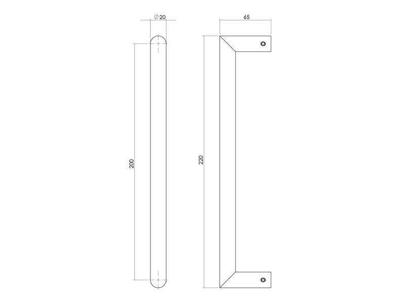 Intersteel Deurgreep per stuk recht-90 graden 220x65x20 HoH 200 rvs