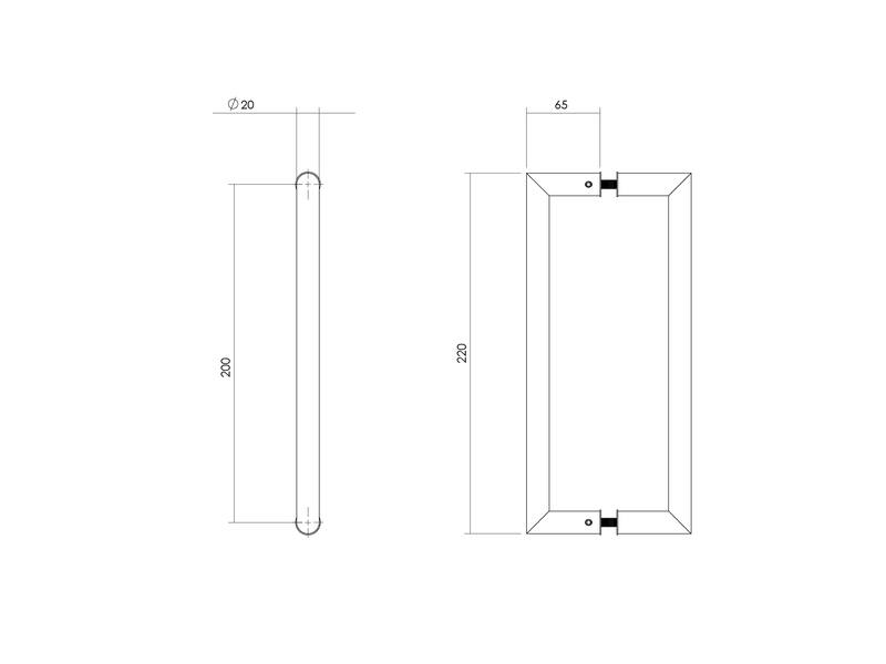 Intersteel Deurgrepen per paar recht-90 graden 220x65x20 HoH 200 rvs