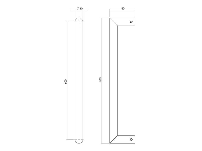 Intersteel Deurgreep per stuk recht-90 graden 630x80x30 HoH 600 rvs
