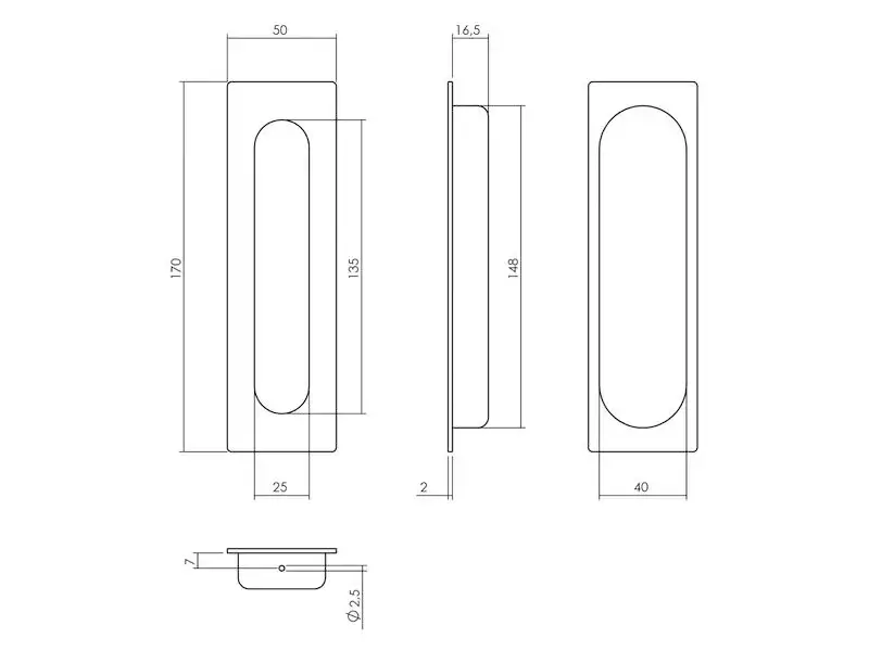 Intersteel Schuifdeurkom rechthoek 170x50mm blind rvs geborsteld