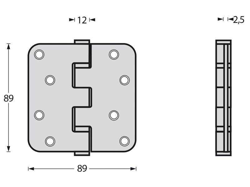 Intersteel Kogellagerscharnier afgerond hoeken 89x89 tot 70 kilo rvs geborsteld