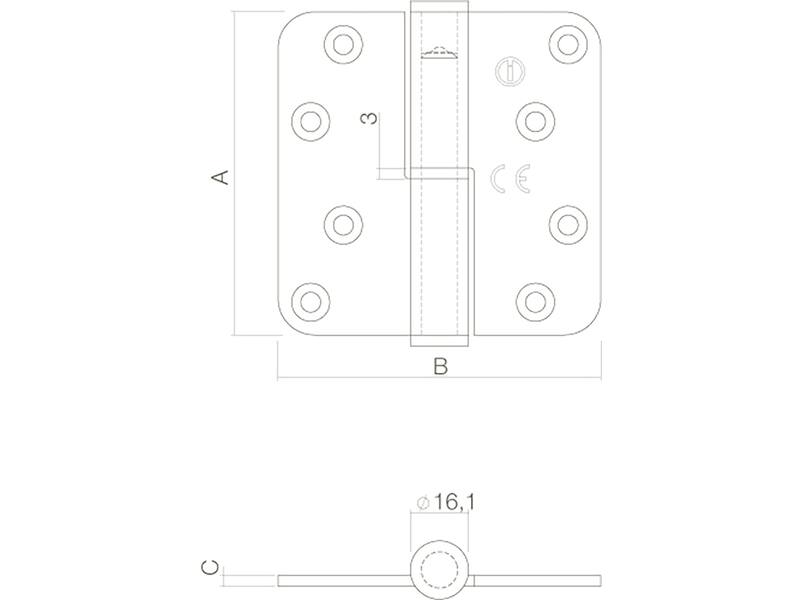 Intersteel Kogelstift paumelle DIN links rvs geborsteld