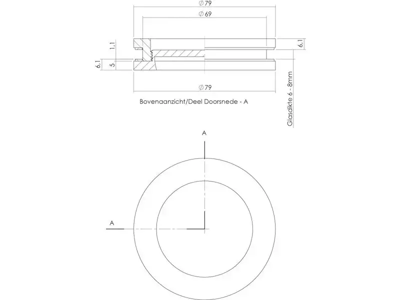 Intersteel Schuifdeurkom glasdeur 55 mm rvs geborsteld