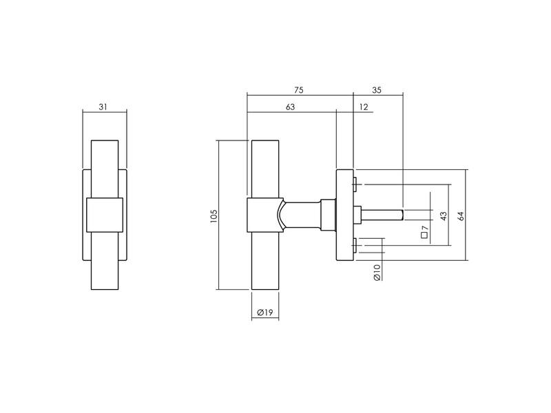 Intersteel Raamkruk T-vorm Recht rvs geborsteld