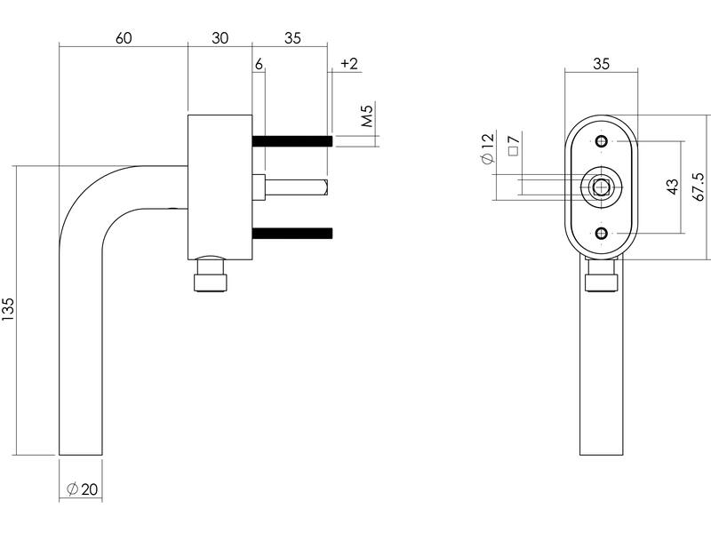 Intersteel Afsluitbare raamkruk recht op ovale rozet met stift 35mm rvs geborsteld SKG***