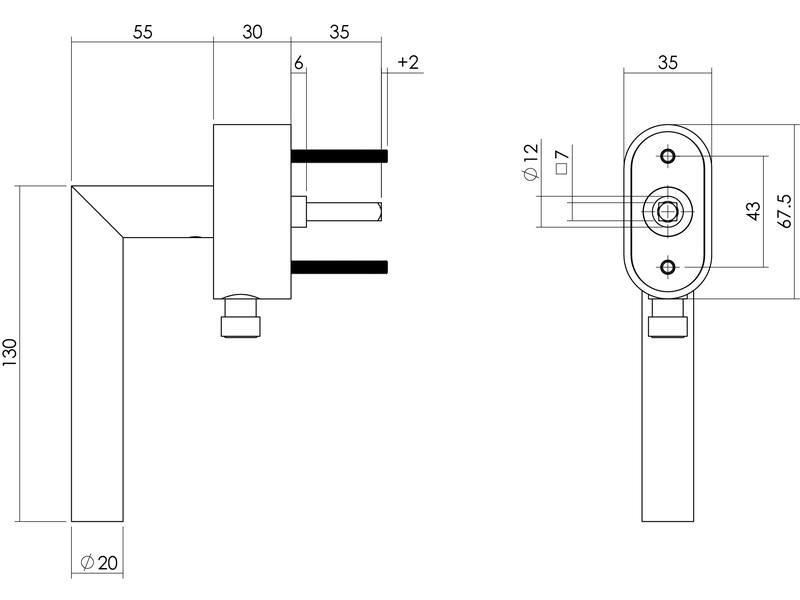 Intersteel Afsluitbare raamkruk hoek 90 op ovale rozet met stift 35mm rvs geborsteld SKG***