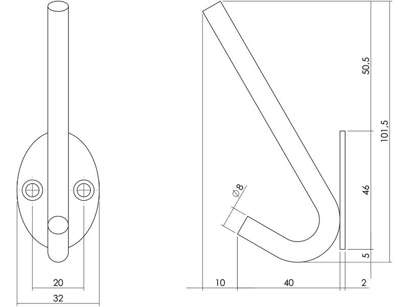 Intersteel Hoed-/jashaak ovaal rvs geborsteld
