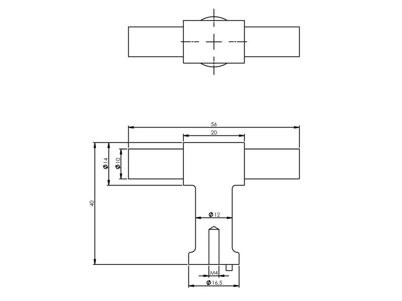 Intersteel Meubelknop T-vorm 20mm recht/recht RVS