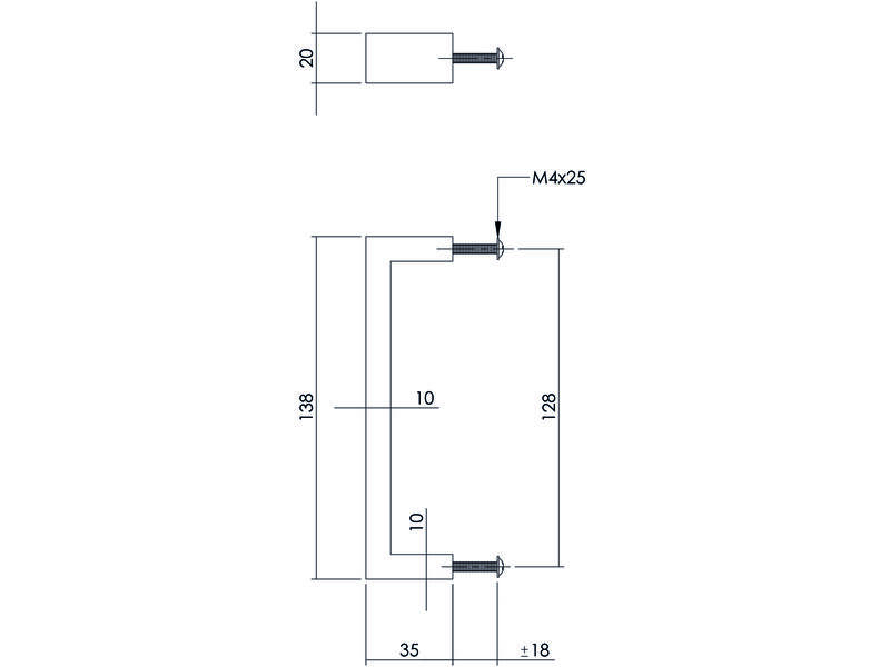 Intersteel Meubelgreep rechthoek 138 mm boormaat 128 mm RVS