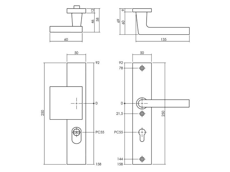 Intersteel Veiligheidsbeslag met kerntrekbeveiliging SKG*** profielcilinder 55 mm rechthoekig voordeurbeslag