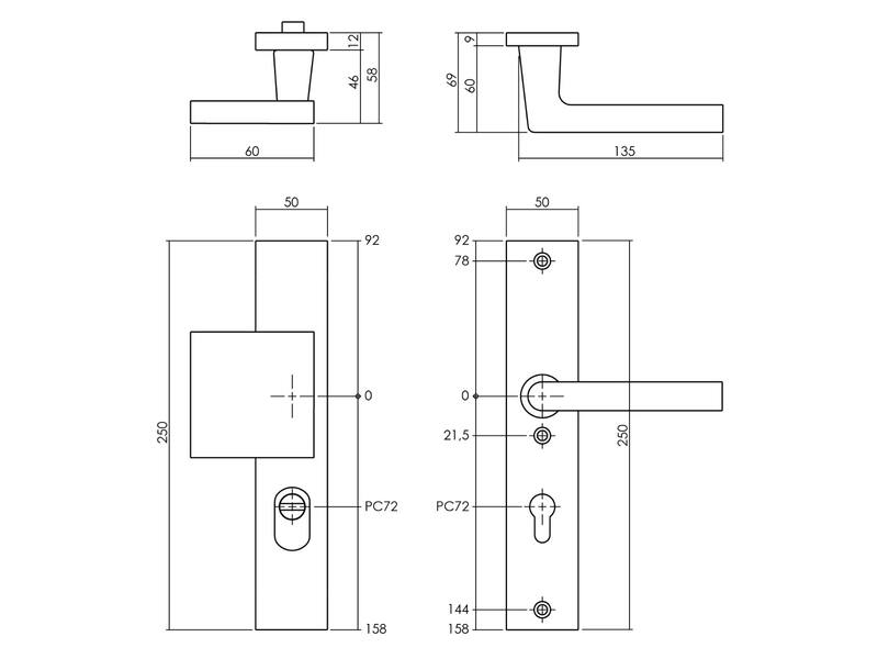 Intersteel Veiligheidsbeslag met kerntrekbeveiliging SKG*** profielcilinder 72 mm rechthoekig voordeurbeslag