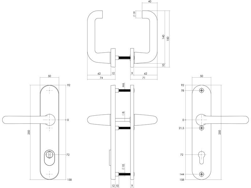 Intersteel Veiligheidsbeslag SKG*** kruk/kruk profielcilinder 72 mm met kerntrekbeveiliging