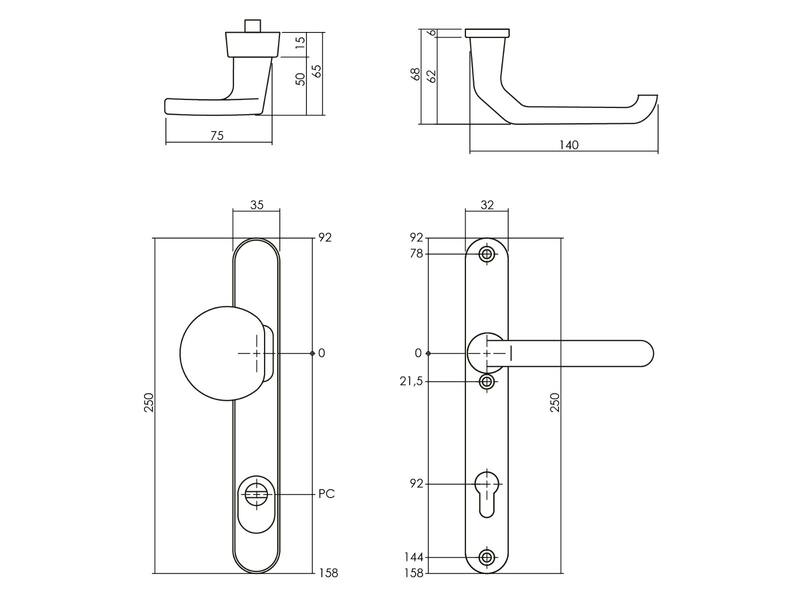 Intersteel Veiligheidsbeslag smal SKG*** greep/kruk profielcilinder 92 mm met kerntrekbeveiliging aluminium