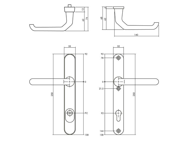 Intersteel Veiligheidsbeslag smal SKG*** kruk/kruk profielcilinder 92 mm met kerntrekbeveiliging aluminium