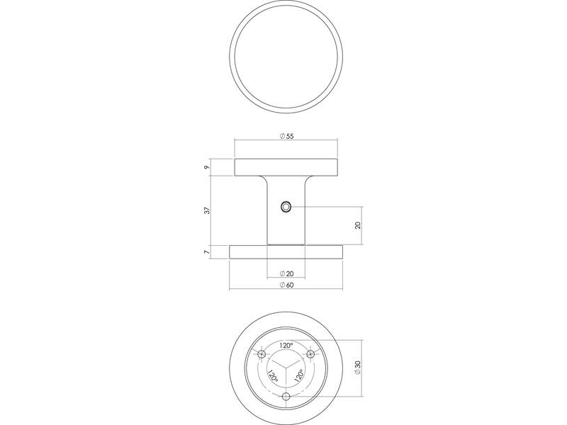 Intersteel Voordeurknop Rond rond 55 mm eenzijdige montage aluminium
