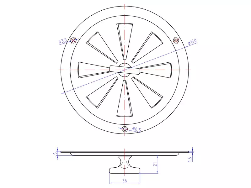 Ventilatierooster Chroom afsluitbaar Rond 150mm