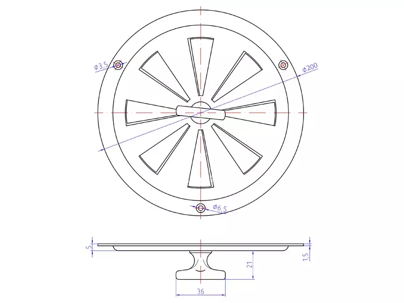Ventilatierooster massief Messing afsluitbaar Rond 200mm