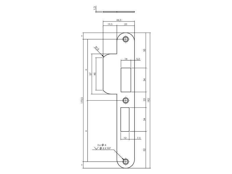 Intersteel Sluitplaat voor veiligheidsslot SKG** profielcilindergat 55 mm DIN rechts rvs