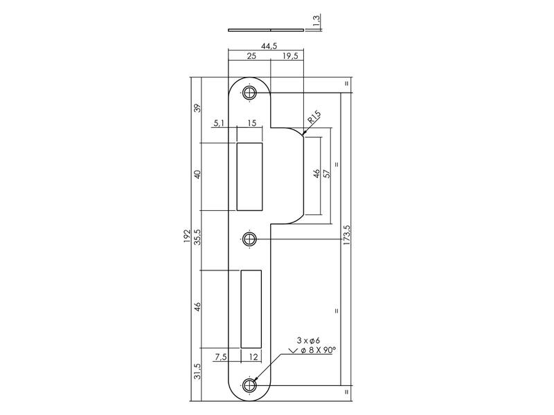 Intersteel Sluitplaat voor veiligheidsslot SKG** profielcilindergat 72 mm DIN links rvs
