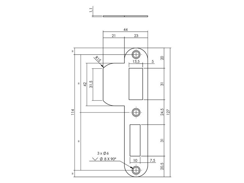 Intersteel Sluitplaat voor veiligheidsslot SKG* profielcilindergat 55 mm DIN rechts rvs