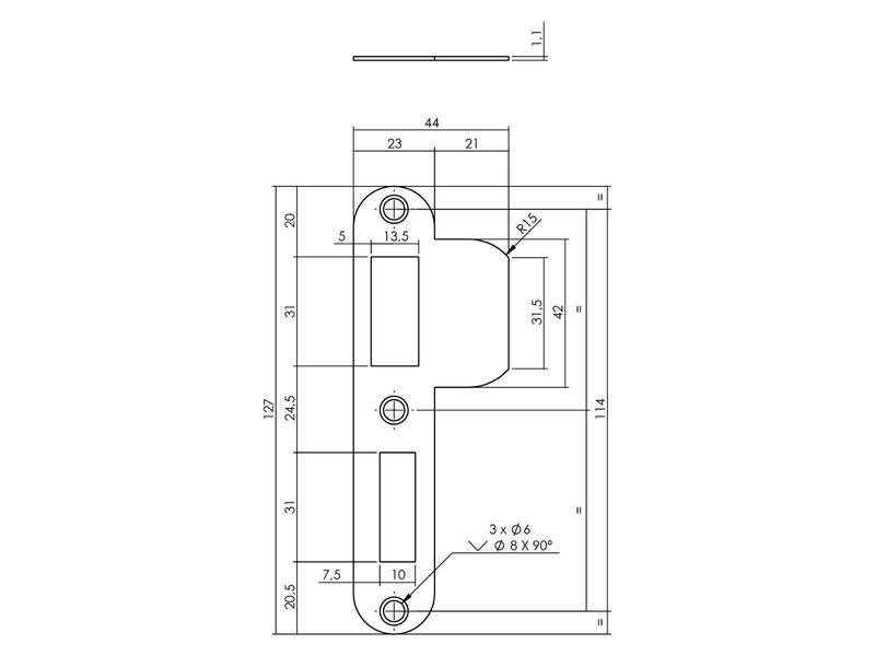 Intersteel Sluitplaat voor veiligheidsslot SKG* profielcilindergat 55 mm DIN links rvs