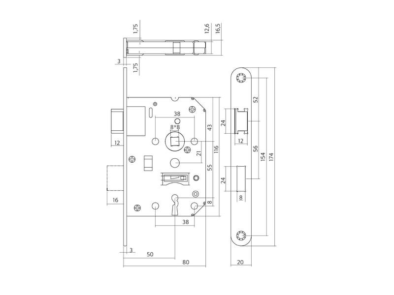 Intersteel Woningbouw klavier dag- en nachtslot 55 mm rvs geborsteld, 1200 serie