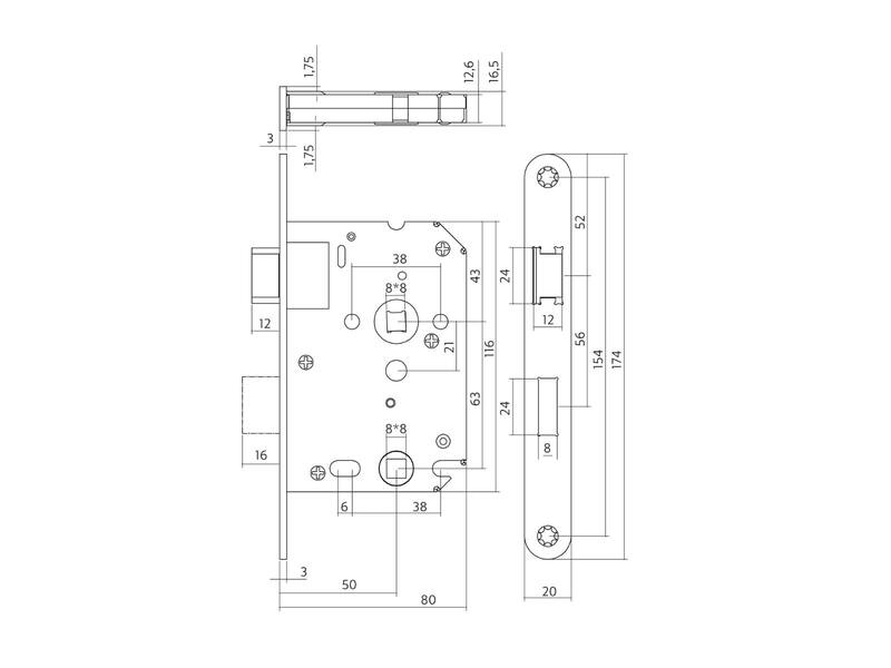 Intersteel Woningbouw toilet-/badkamerslot 63/8 mm rvs geborsteld