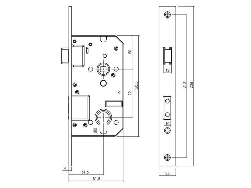 Intersteel Veiligheidsslot SKG** profielcilindergat 72 mm met rechthoekige voorplaat 25 x 238 mm