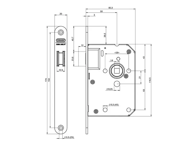Nemef Insteek magneet Loopslot Zwart 1255/73 Doornmaat 50mm, 1200 serie