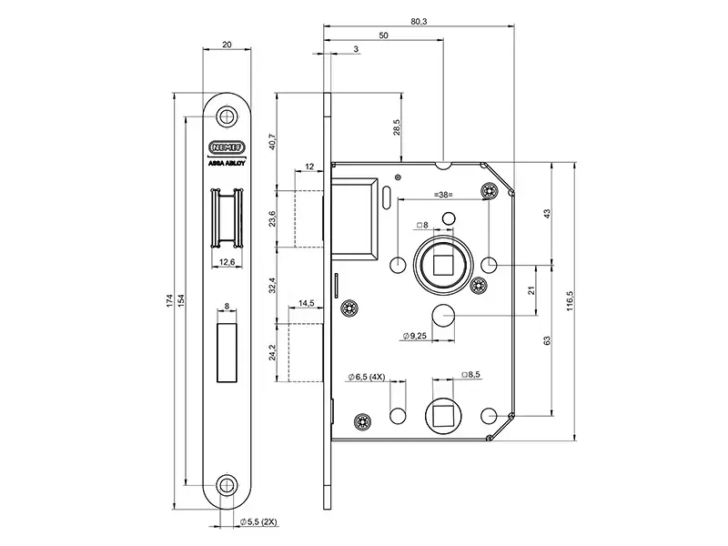 Nemef Insteek magneet Wc-badkamerslot WC63 Zwart 1255/73 Doornmaat 50mm, 1200 serie