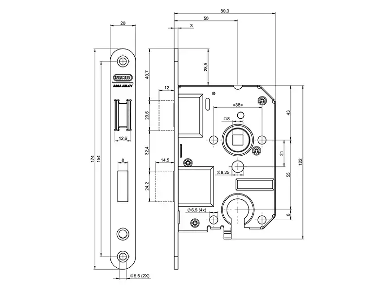 Nemef Insteek magneet dag- en nacht cilinderslot PC55mm Zwart 1255/73 Doornmaat 50mm, 1200 serie