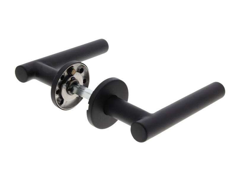 Deurklink Zwart Rome 135mm op ronde verende rozet