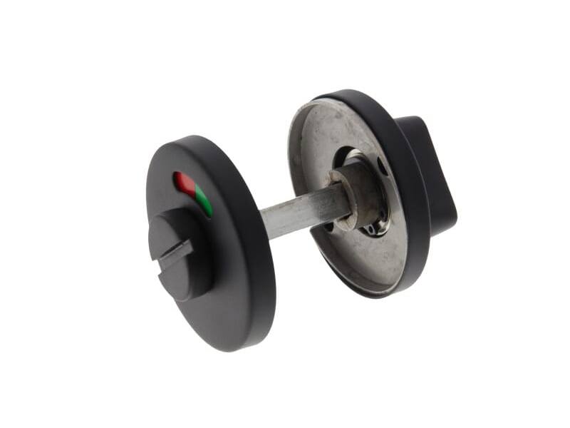 WC-sluiting Zwart Intro rond 52mm, 6mm dik rood-groen indicatie 8mm wc stift