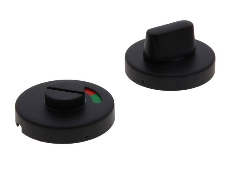 WC-sluiting Zwart Intro rond 52mm, 10mm dik rood-groen indicatie 8mm wc stift