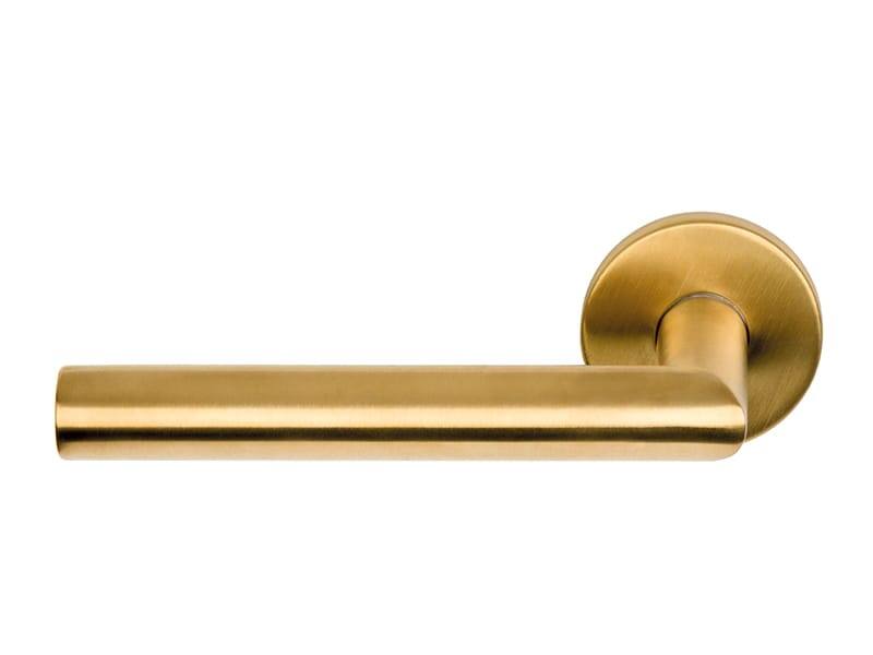 Deurklink Mat goud PVD Milaan 135mm op ronde verende rozet