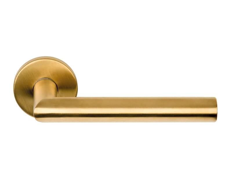 Deurklink Mat goud PVD Milaan 135mm op ronde verende rozet